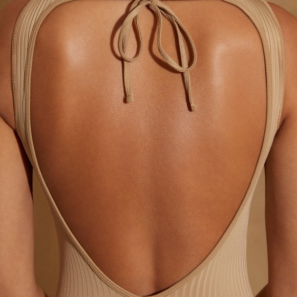 Tall Ribbed Cut Out Back Jumpsuit in Tan - Picture 4 of 9